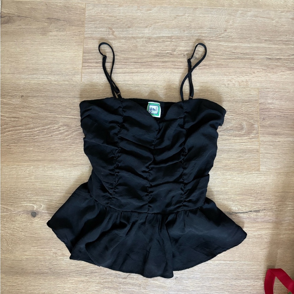 Black Ruched Peplum Cami Top
